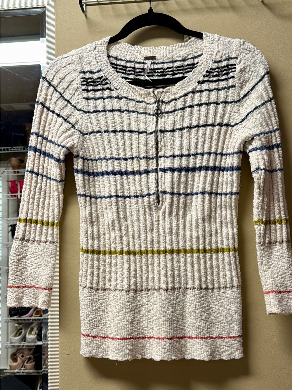 Free People Spring Light Weight Ribbed Half-Zip Sweater Med 23L x 17w